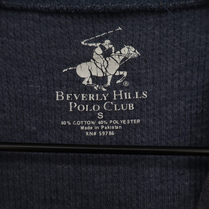 Beverly Hills Polo Club Mens Small Blue Grey Waffle Knit Thermal Shirt Logo