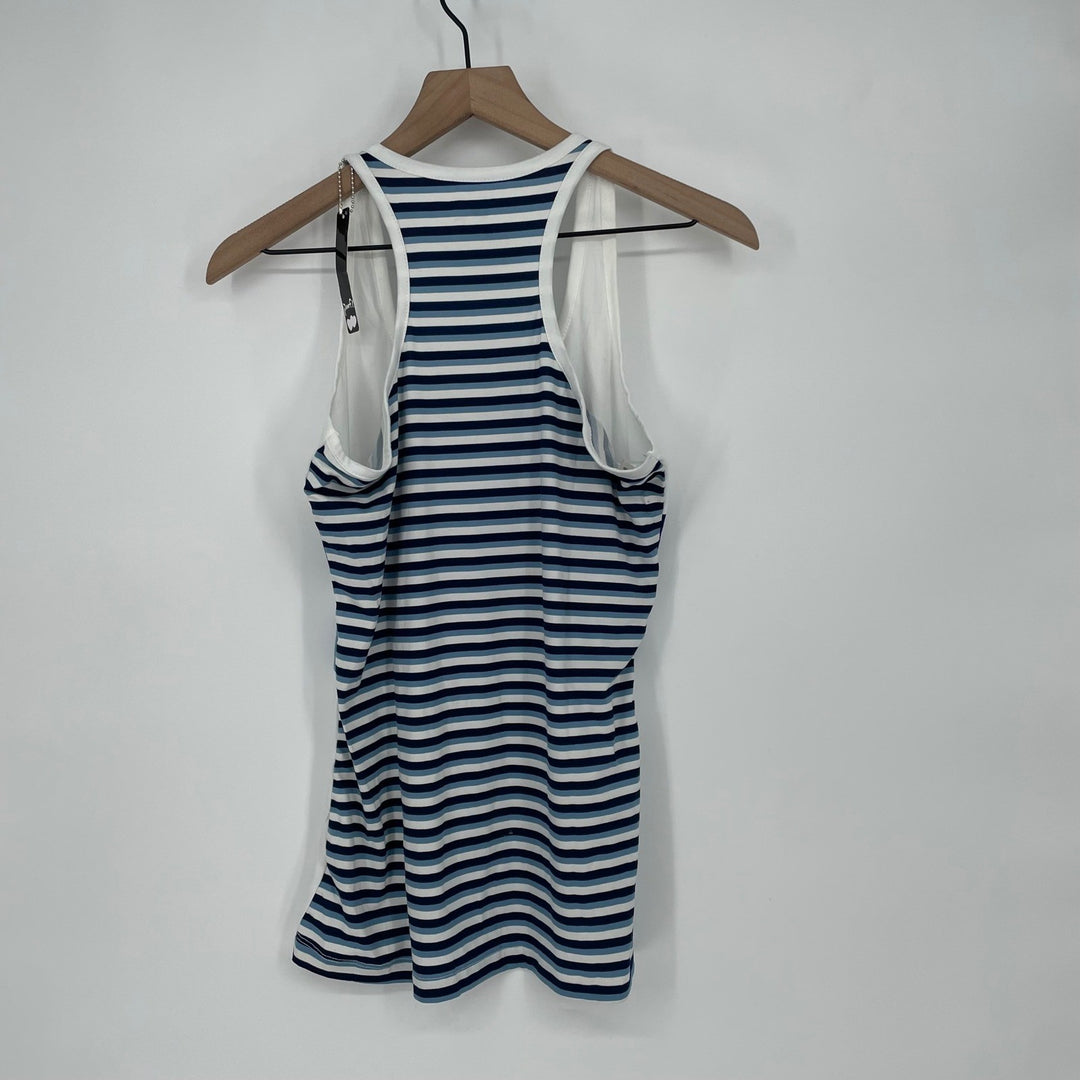Poof! Womens Striped Racerback Tank Top Size Small White Blue