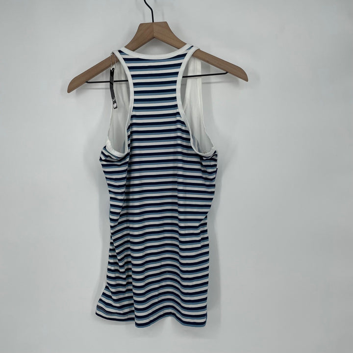 Poof! Womens Striped Racerback Tank Top Size Small White Blue