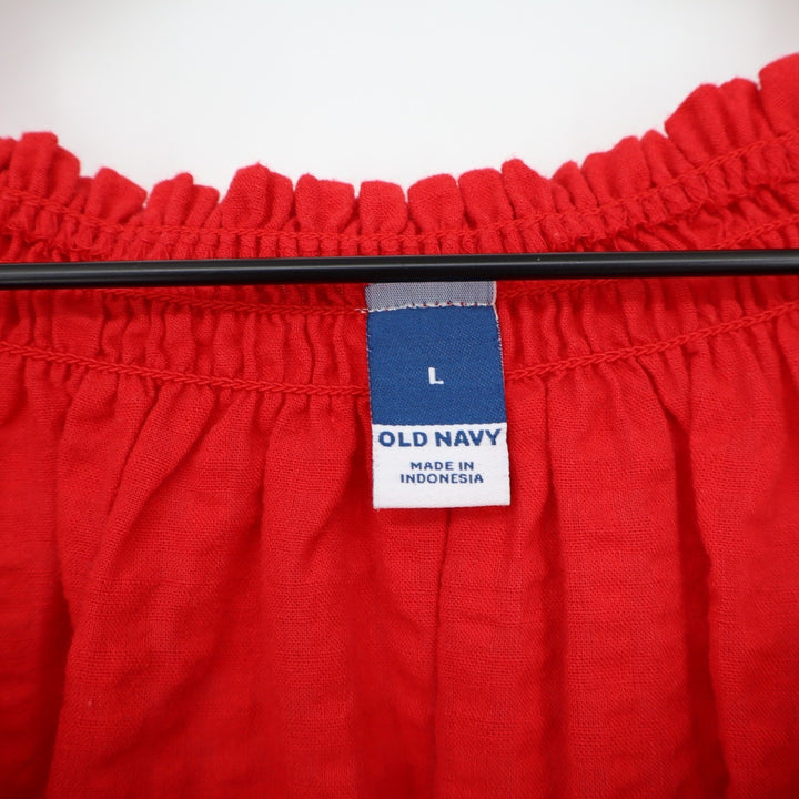 Old Navy Womens Red Smocked Puff Sleeve Peplum Blouse Top Size Large L