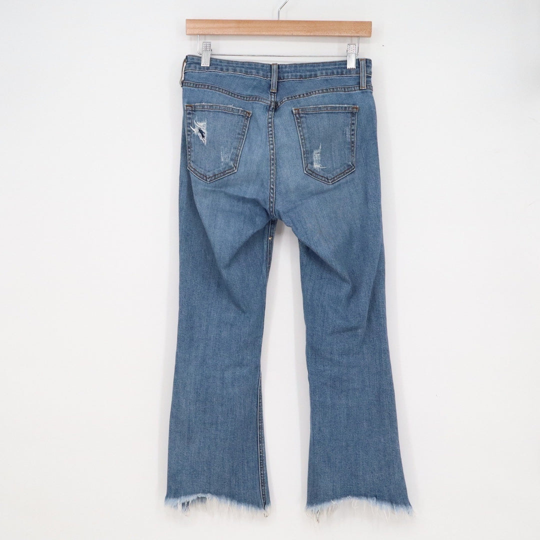 Just Black Denim Womens Size 27 Medium Wash Distressed Raw Hem Cropped Jeans