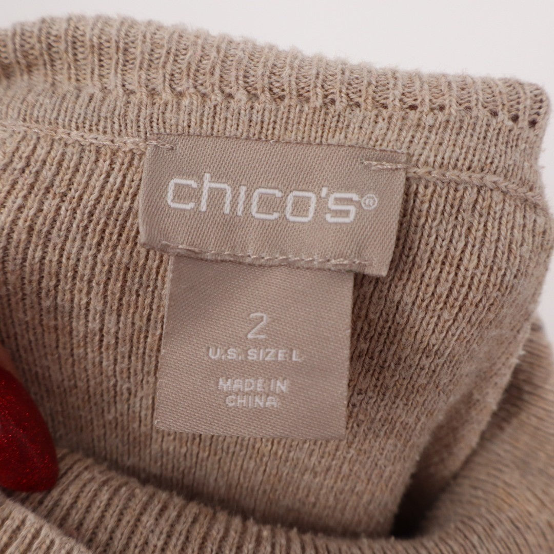 Chicos Metallic Sweater Womens L Champagne Fizz Tight-Knit Turtle Neck Warm Wear