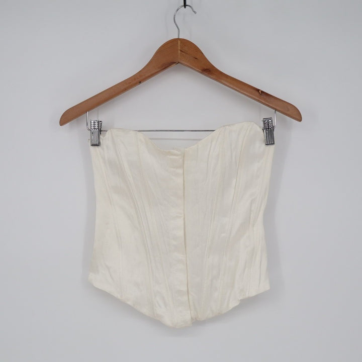 Zara Corset Top Women's Small White Satin Hook & Eye Front Off The Shoulder