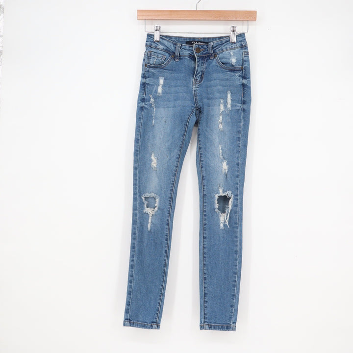 Wax Jean Los Angeles Womens Skinny Distressed Ripped Denim Medium Wash Size 0