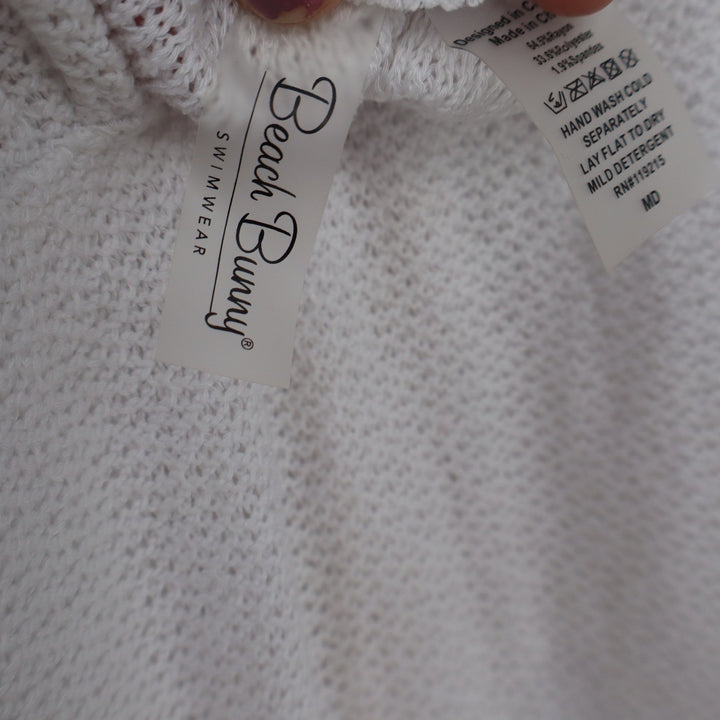 Beach Bunny White Knit Deep V-Neck Maxi Dress Swim Cover Up Medium 10493