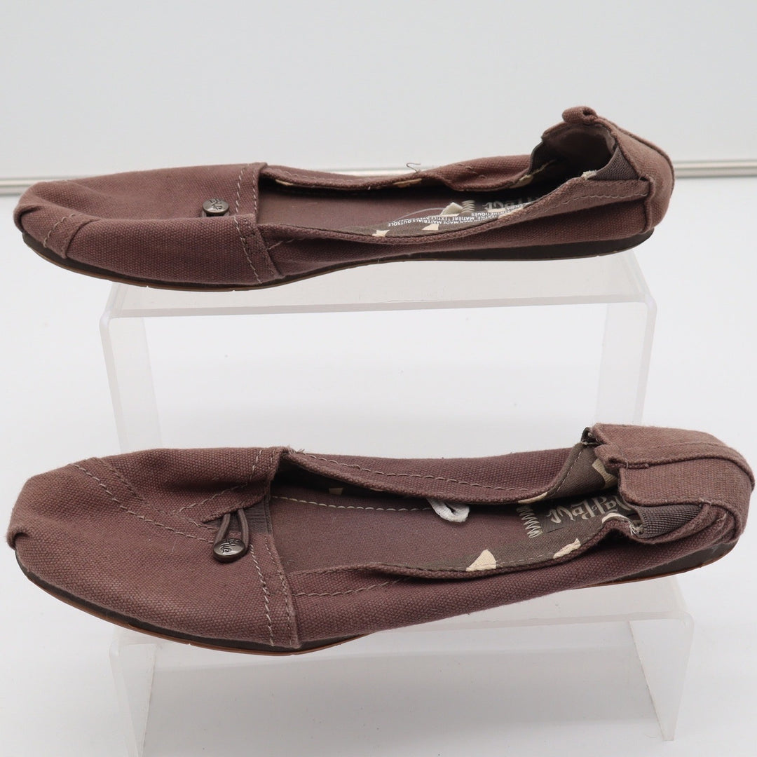 Mad Love Womens Brown Canvas Slip On Ballet Flats Button Detail Size 10