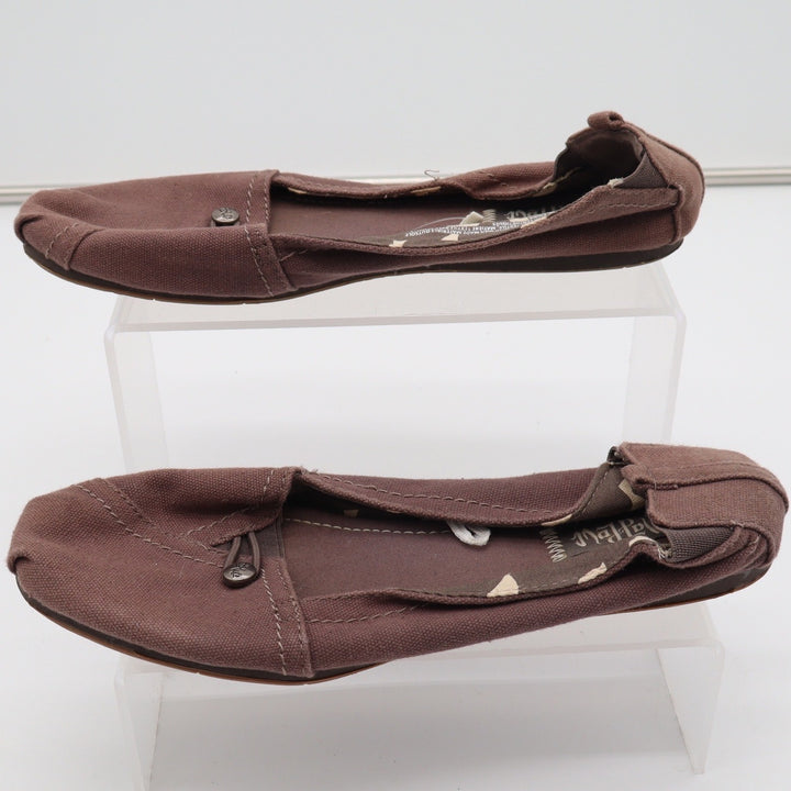 Mad Love Womens Brown Canvas Slip On Ballet Flats Button Detail Size 10