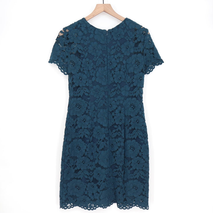 Lauren Ralph Lauren Sheath Dress Womens 8 Blue Floral Lace Detail Short Sleeve