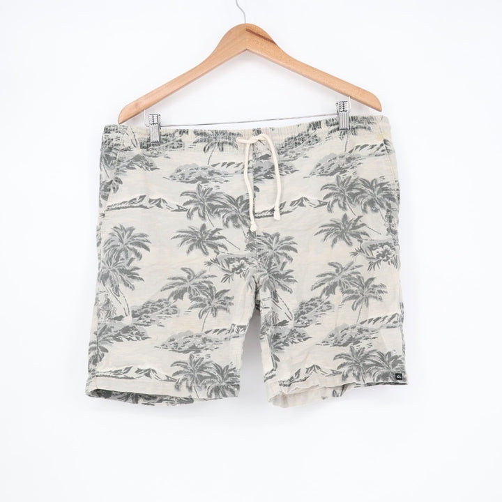Quiksilver Swim Short Mens M White Tropical Print Cotton Elastic Waist Swimwear