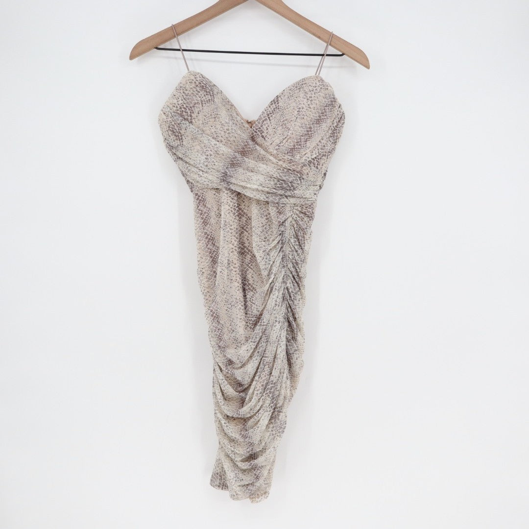 Aura Bodycon Dress Womens S Beige Snakeskin Stretch Spaghetti Strap Sweetheart
