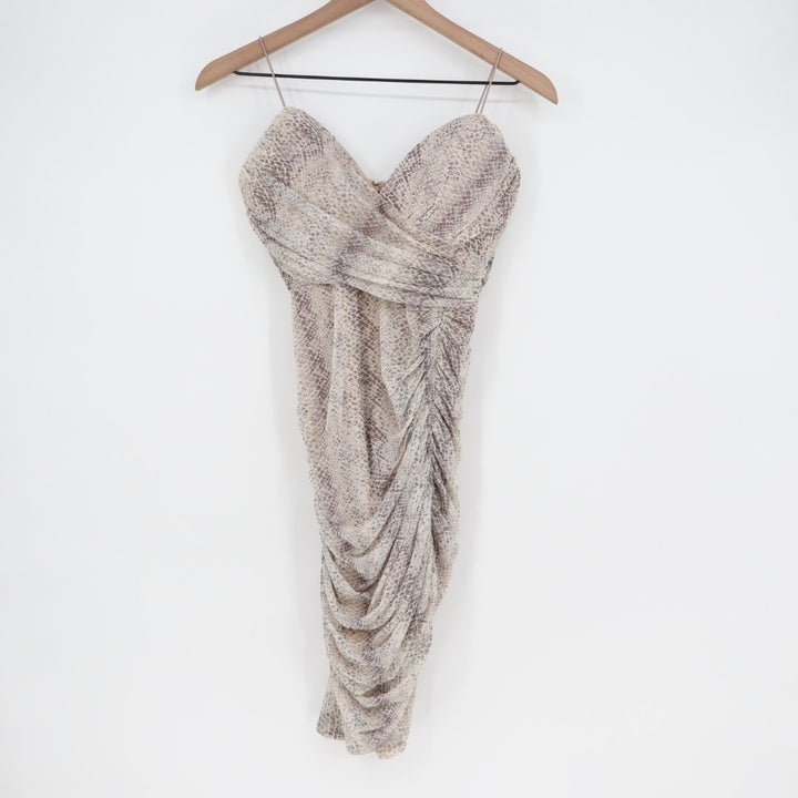 Aura Bodycon Dress Womens S Beige Snakeskin Stretch Spaghetti Strap Sweetheart