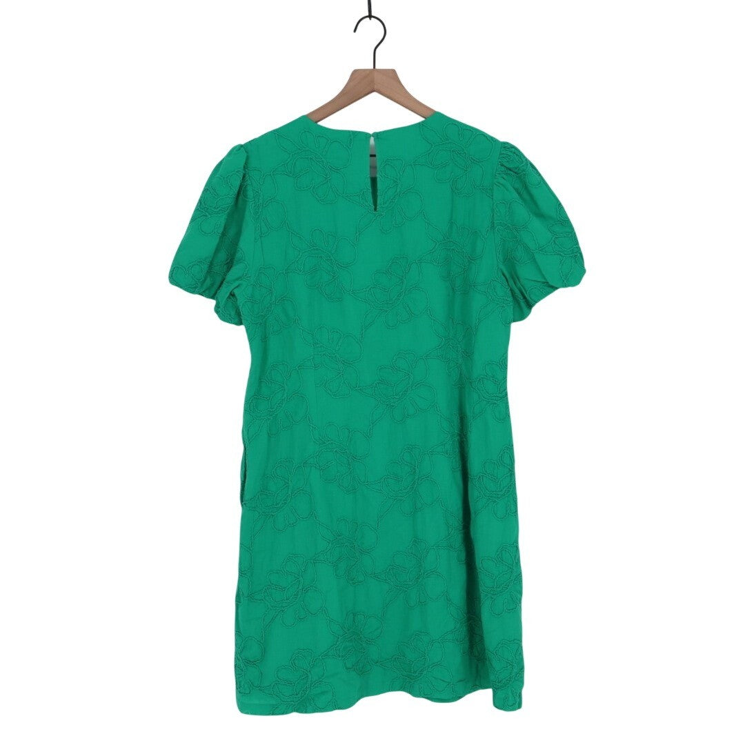 J. Crew T-Shirt Dress Womens 14 Green Cotton Embroidered Crew Neck Knee Length