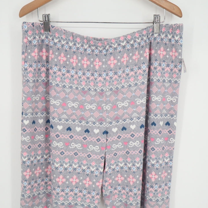 Cuddl Duds Pajama Pants Womens XL Gray Pink Fair Isle Heart Print Sleepwear