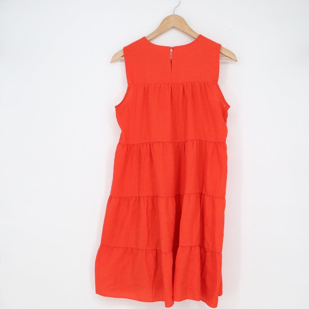 London Times Mens Orange Red Textured Tiered Sleeveless Babydoll Mini Dress M
