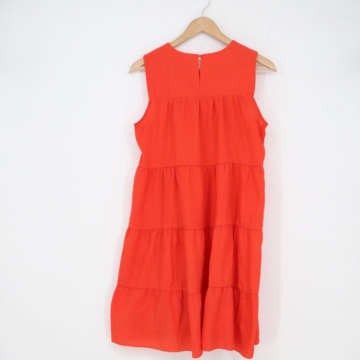 London Times Mens Orange Red Textured Tiered Sleeveless Babydoll Mini Dress M