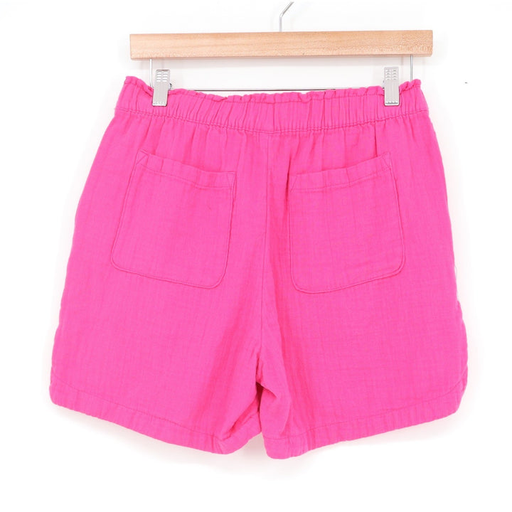 Hot Pink Cotton Gauze Elastic Waist Relaxed Casual Shorts Womens Small