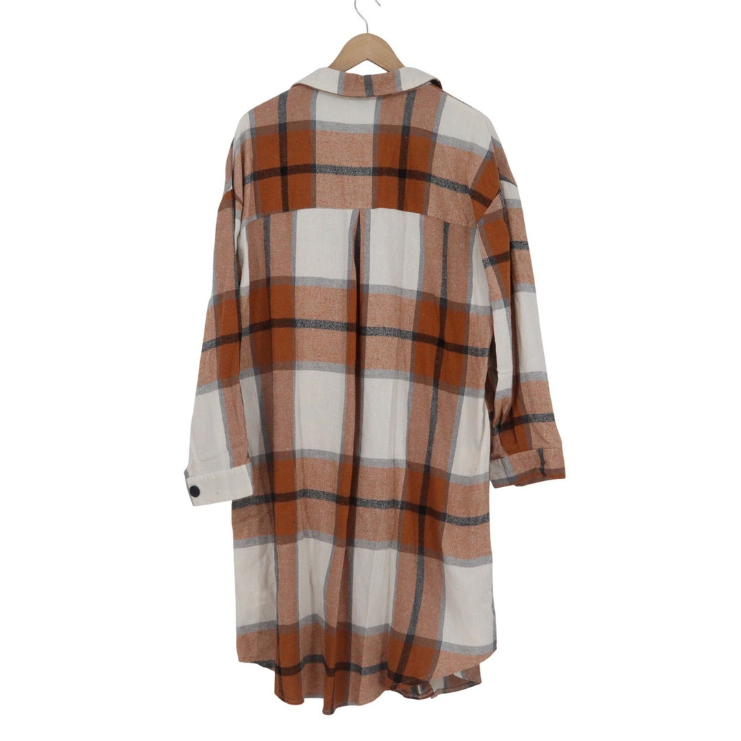 Shein Curve Orange Plaid Longline Shacket Shirt Jacket Plus Size 1XL