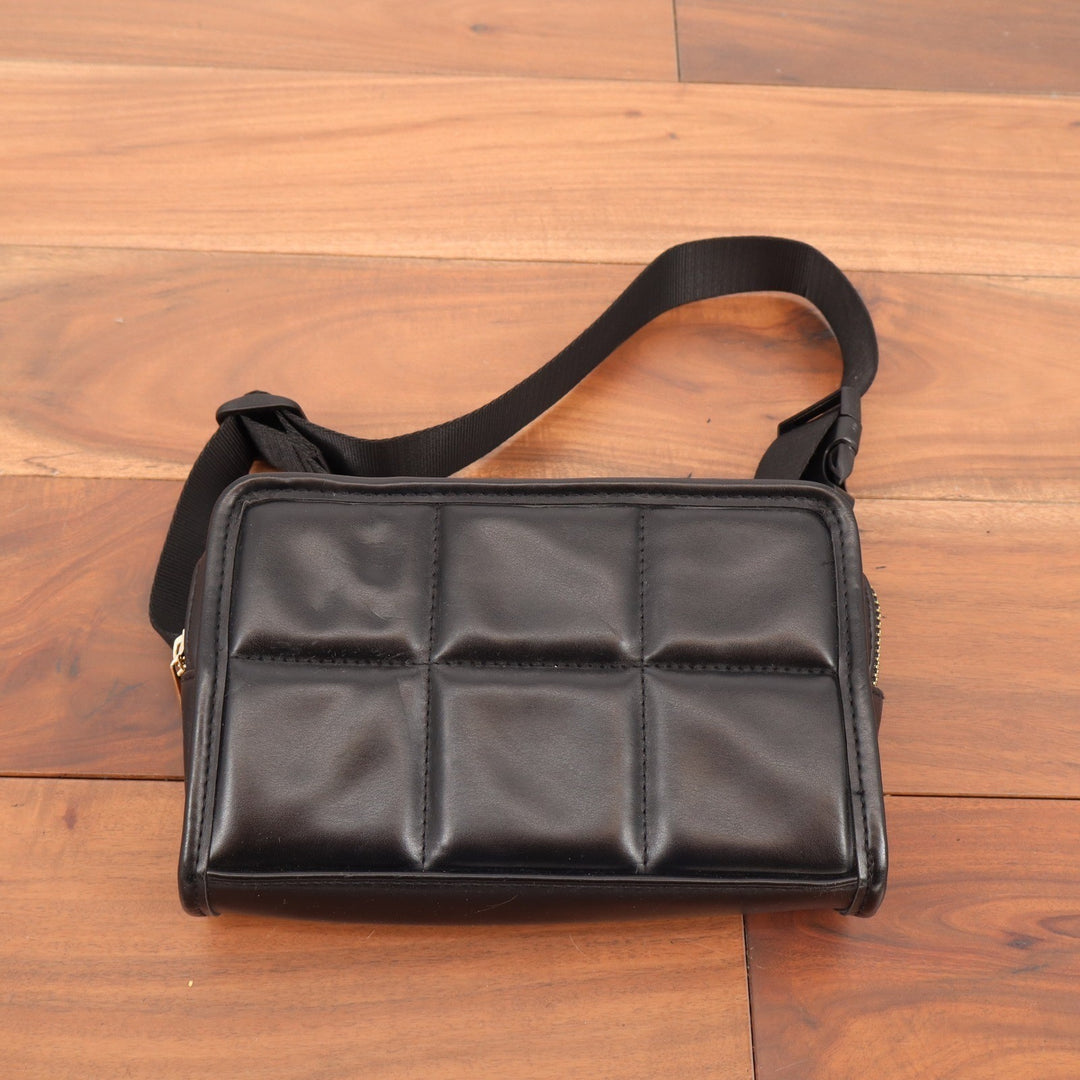 Amanda Uprichard Black Quilted Leather Belt Bag Fanny Pack Gold Hardware