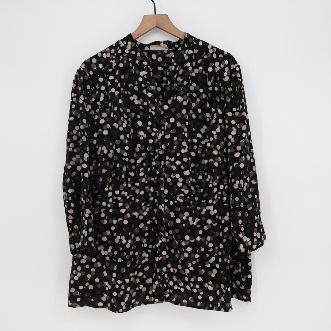 Croft & Barrow Blouse Womens 2X Stretch Black Polka Dot Button-Down Excellent