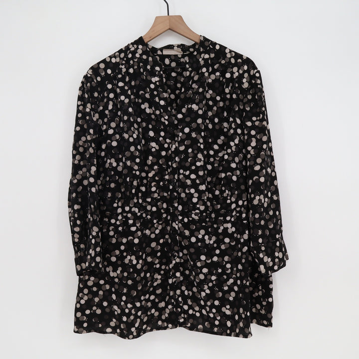 Croft & Barrow Blouse Womens 2X Stretch Black Polka Dot Button-Down Excellent