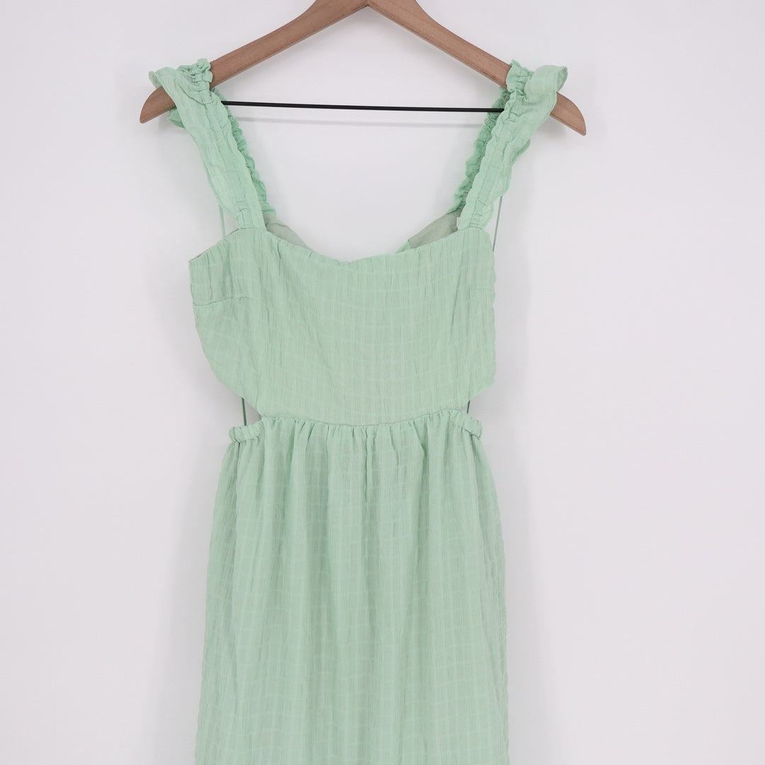 Lush Mint Green Ruffle Strap Cutout Tiered Midi Dress LD44574FCI Womens Small