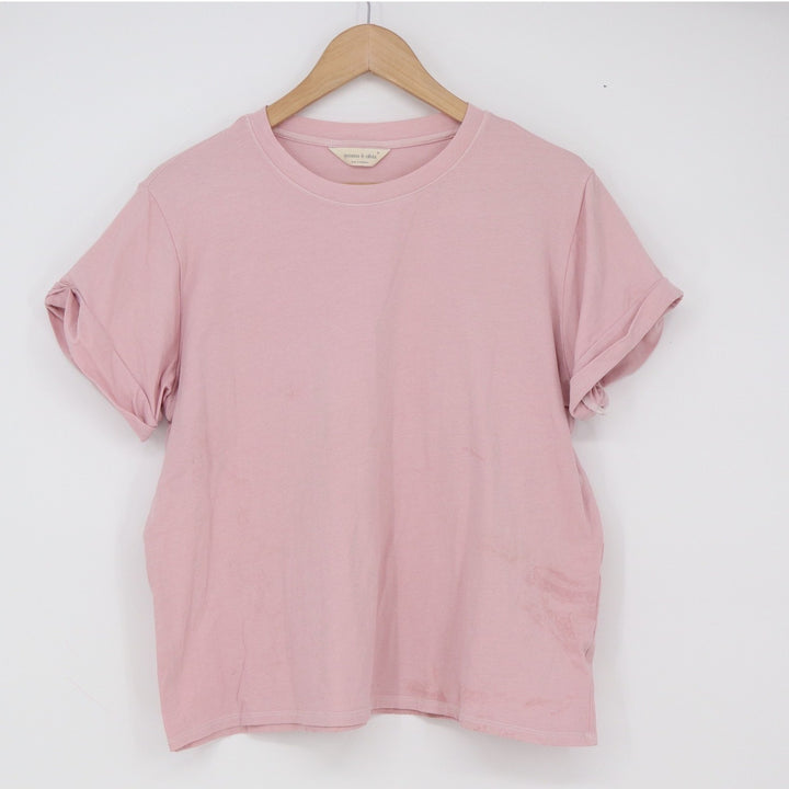 gemma & olivia T-Shirt Womens Medium Pink Cuffed Short Sleeve Cotton Fair
