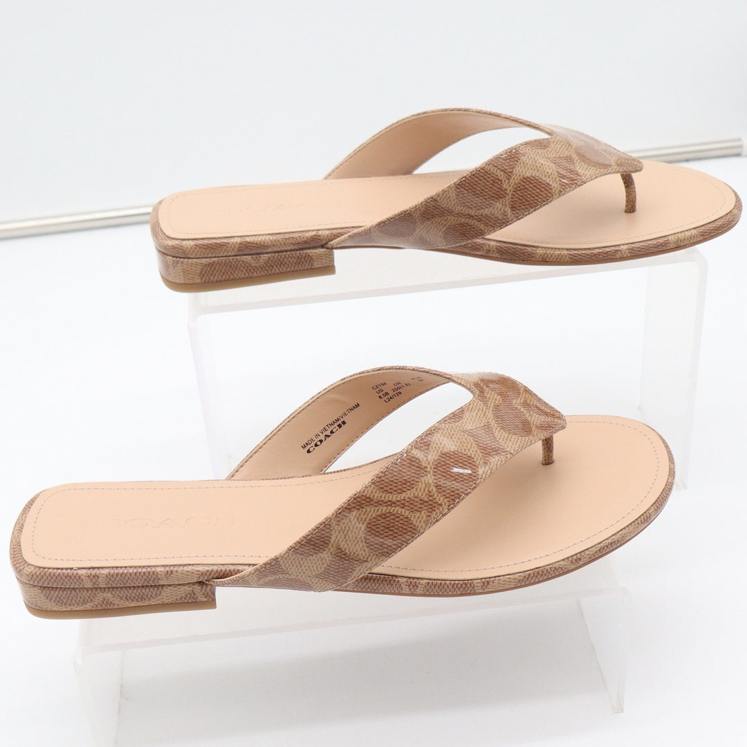 Coach Bridgette Signature Thong Sandals Tan Monogram Flip Flops Women's 8.5B