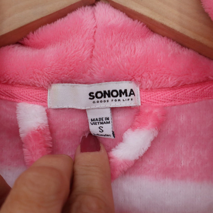Sonoma Goods For Life Pink White Striped Faux Fur Plush Robe Small
