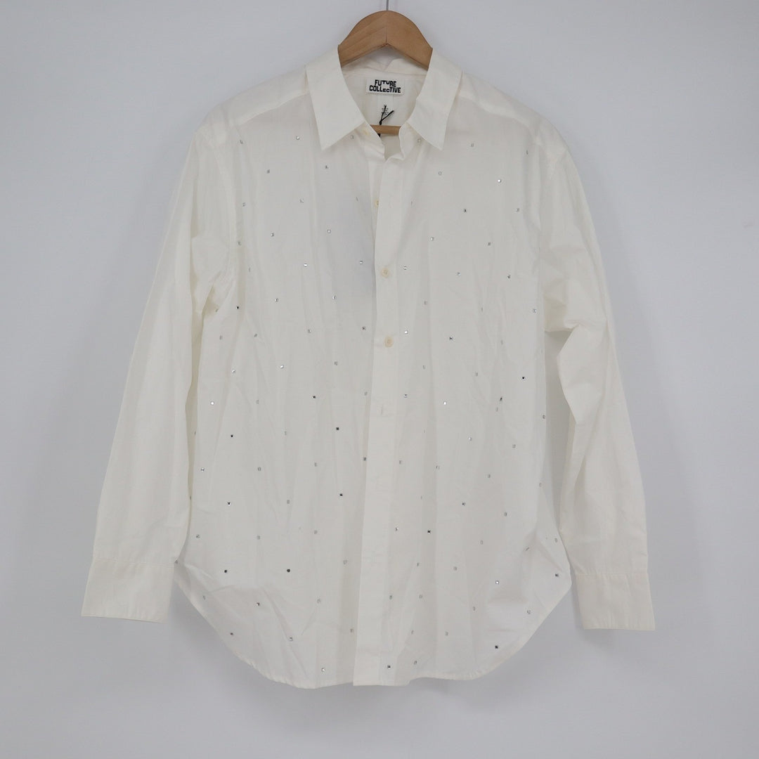 Future Collective White Rhinestone Embellished Cotton Button Down Shirt M