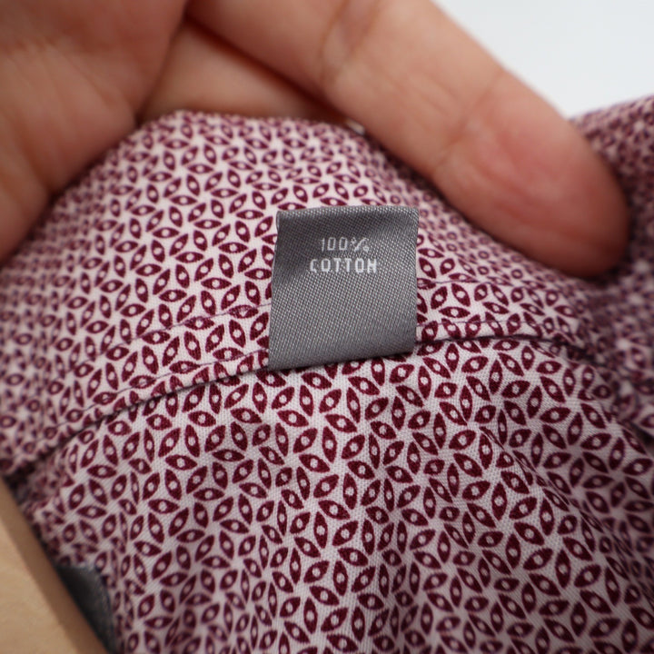 Michael Kors Mens Slim Fit Untucked Length Burgundy Geometric Shirt 16 34/35 L
