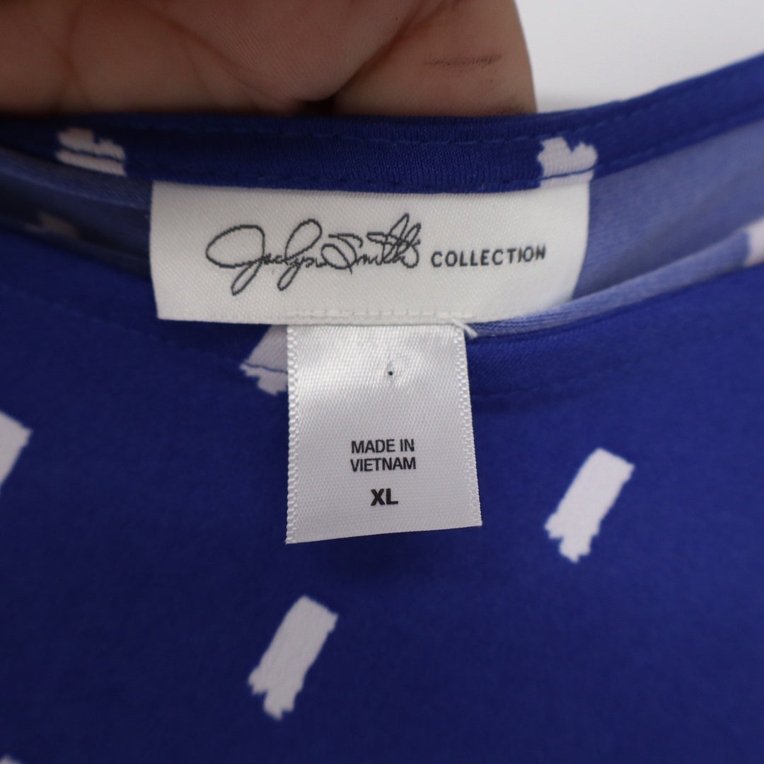 Jaclyn Smith Collection Blue White Dash Print Ruched Sheath Dress XL