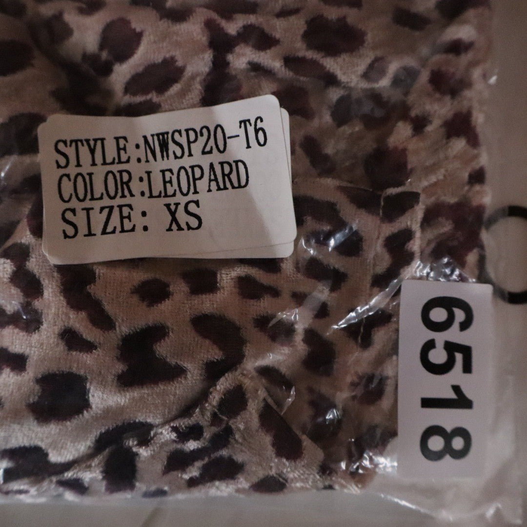 Naked Wardrobe Leopard Print Velvet Knot Front Crop Top Brown XS