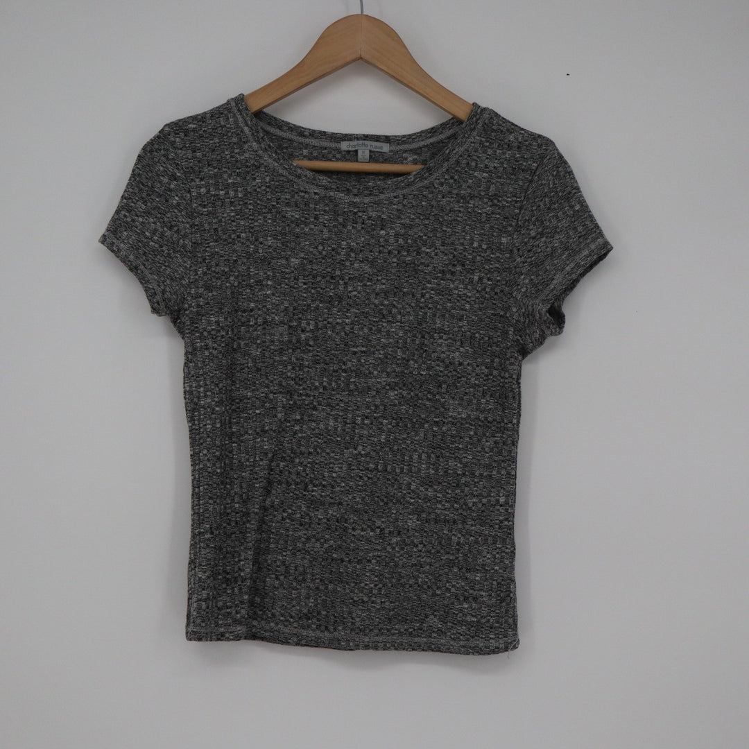 Charlotte Russe Grey Space Dye Ribbed Short Sleeve Crew Neck Top Size M