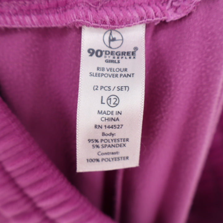 90 Degree by Reflex Sleepover Pant Girls L 12 Rib Velour Purple Wide Leg Exc