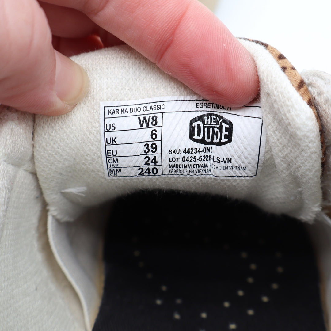 Hey Dude Karina Duo Classic Sneakers Egret Multi Leopard Print Women Size 8