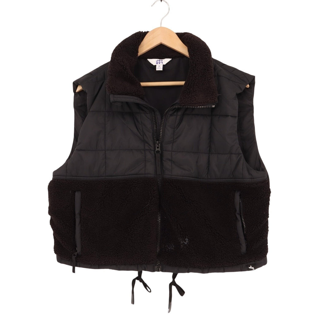 JoyLab High Pile Quilted Vest Womens Medium Black Nylon Faux Fur Full Zip Winter
