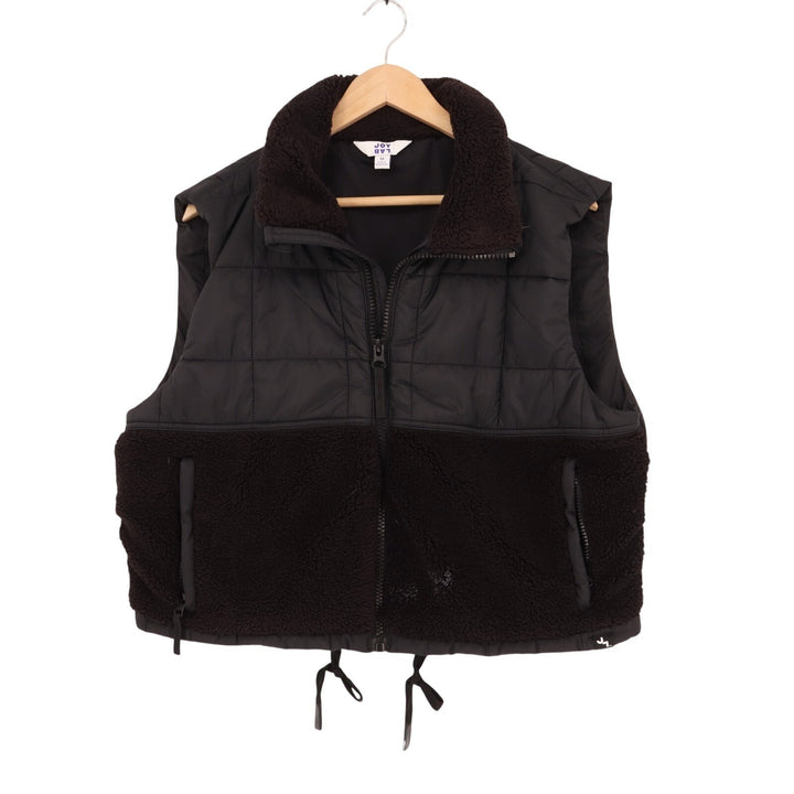 JoyLab High Pile Quilted Vest Womens Medium Black Nylon Faux Fur Full Zip Winter