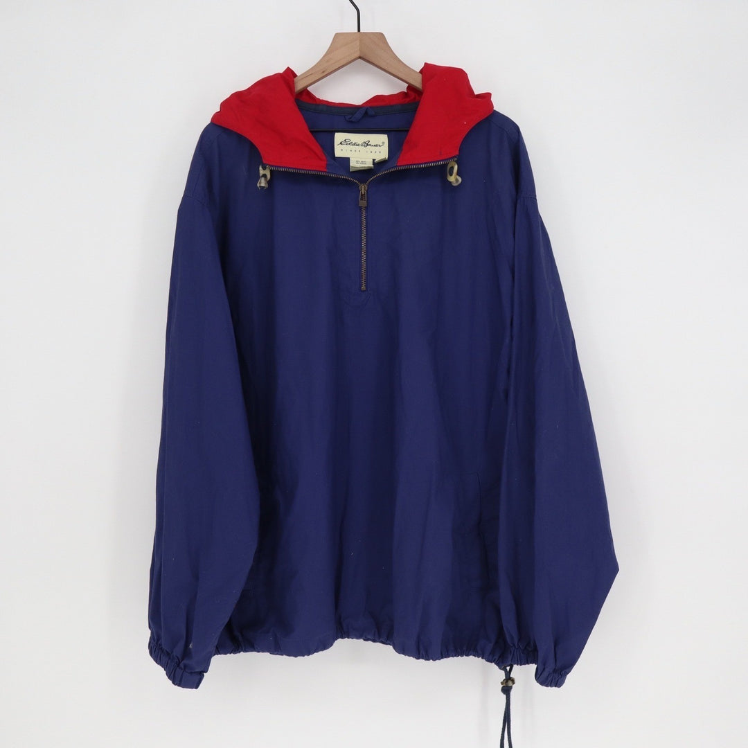 Eddie Bauer Vintage Mens XL Anorak Jacket Navy Blue Red Hooded Cotton