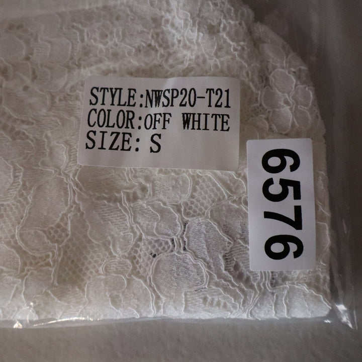 Naked Wardrobe Off White Lace Statement Crop Top Ruffle Cap Sleeve Small