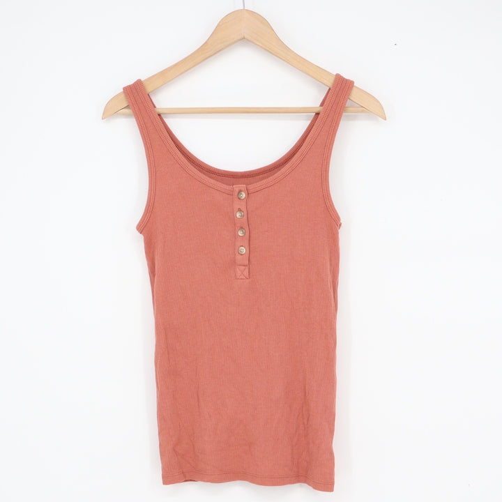 American Eagle Henley Tank Top Small Rust Terracotta Ribbed Knit Scoop Neck
