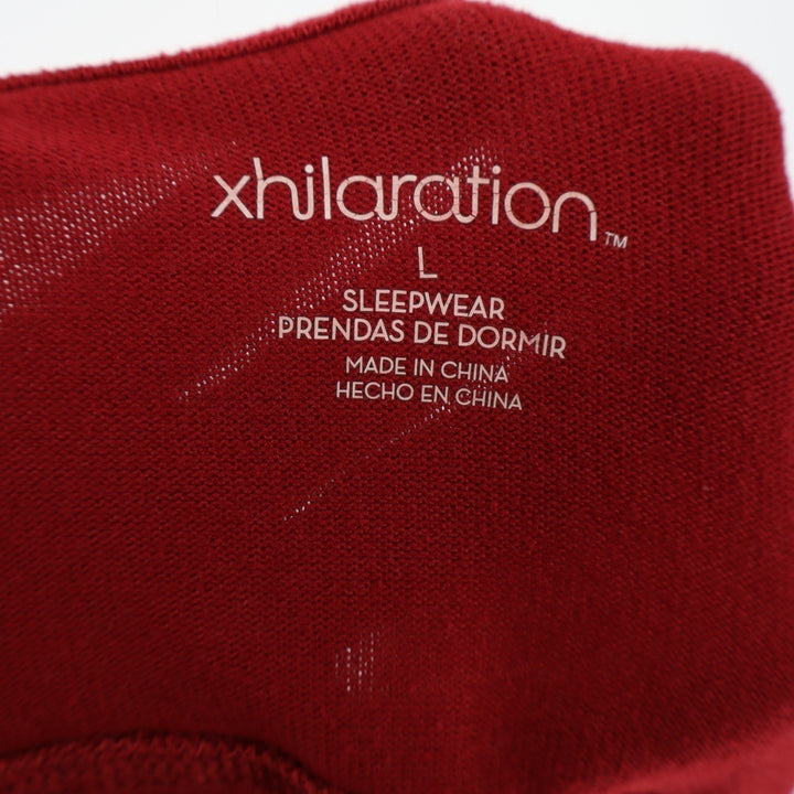 Xhilaration Pajama Top Women L Red Round Neck Long Sleeve High Low Hem Sleepwear