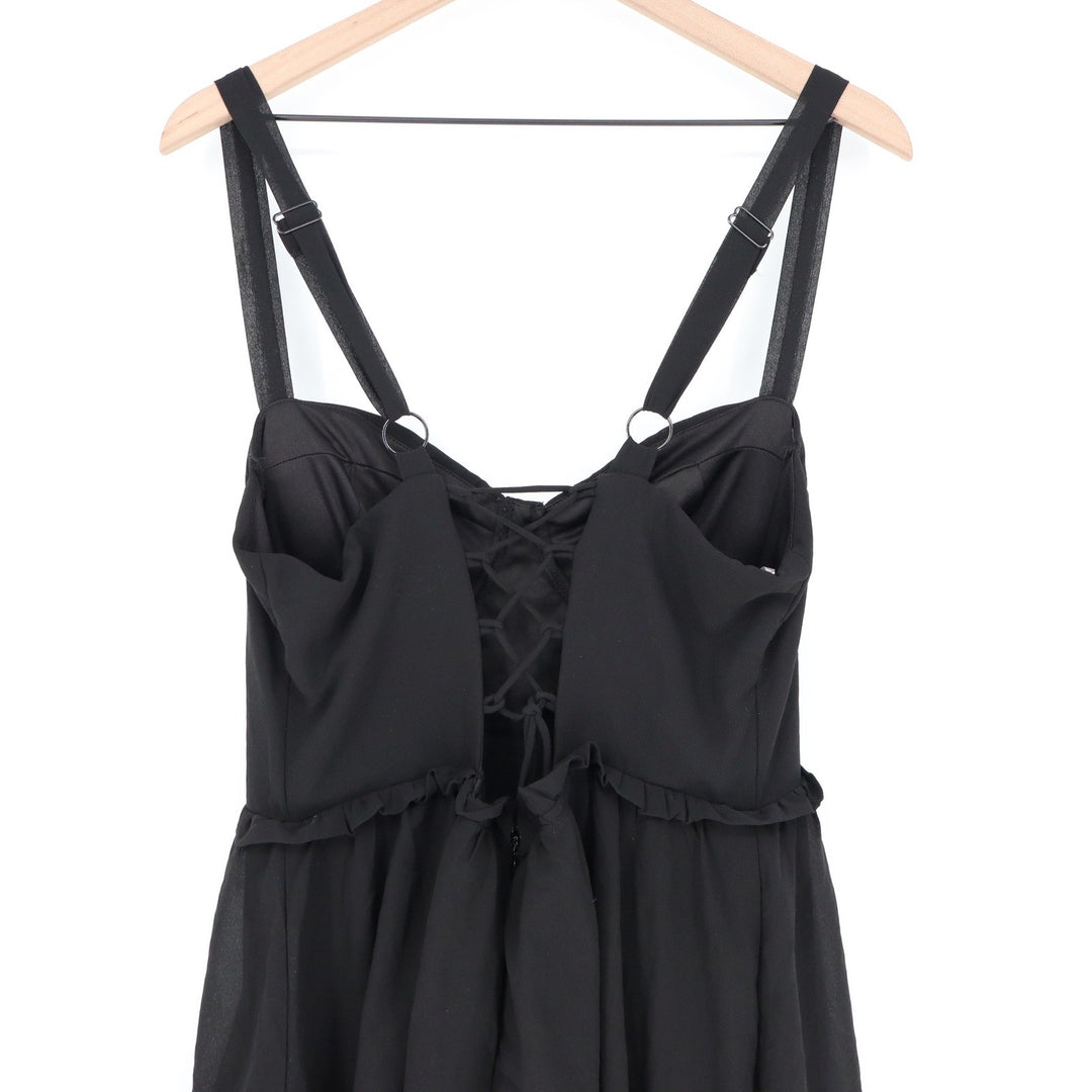Lulus Black Tiered Ruffle Maxi Dress XL Bustier Lace Up Back Formal Gown 6299