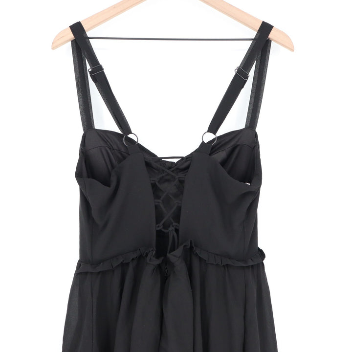 Lulus Black Tiered Ruffle Maxi Dress XL Bustier Lace Up Back Formal Gown 6299