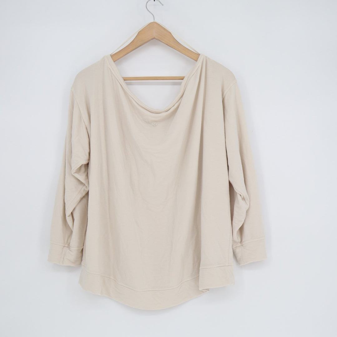 Lululemon Drapey Long Sleeve Shirt Womens L Beige Softstreme Stretch Boat Neck