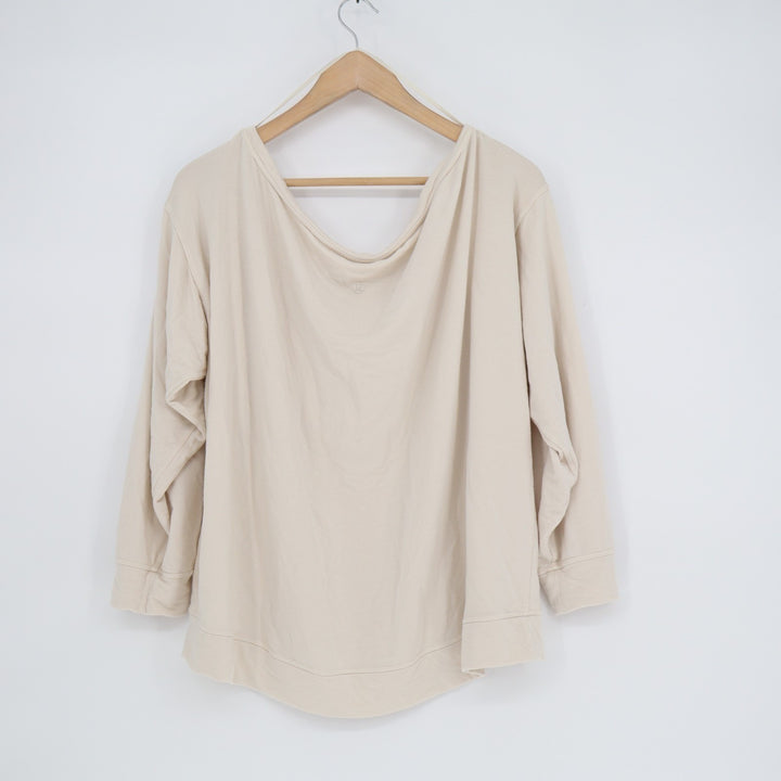 Lululemon Drapey Long Sleeve Shirt Womens L Beige Softstreme Stretch Boat Neck