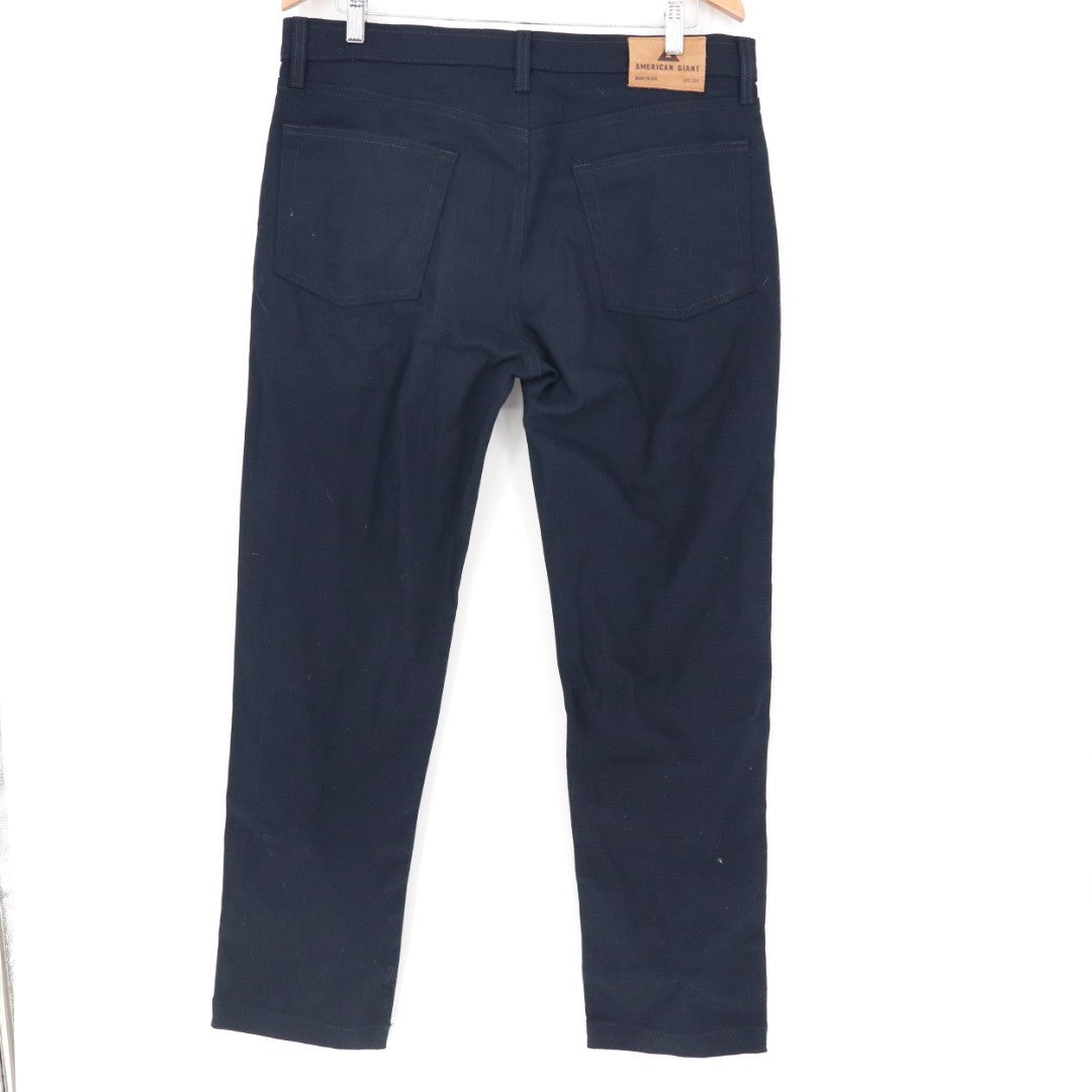 American Giant Roughneck Straight Jeans Men 34x30 Navy Cotton Stretch Outdoor