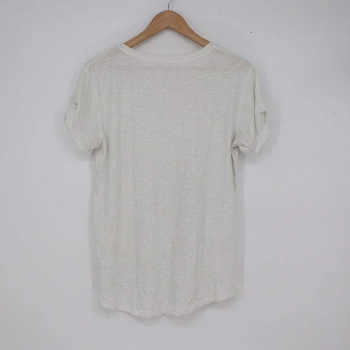 ana A New Approach Womens White Slub Knit Pocket Tee Scoop Neck Shirt Size L