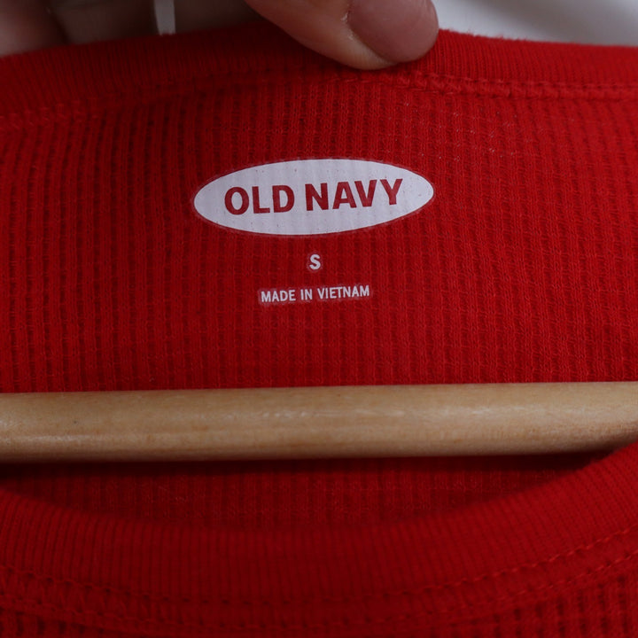 Old Navy Mens Small Red Waffle Knit Thermal Long Sleeve Crew Neck Shirt