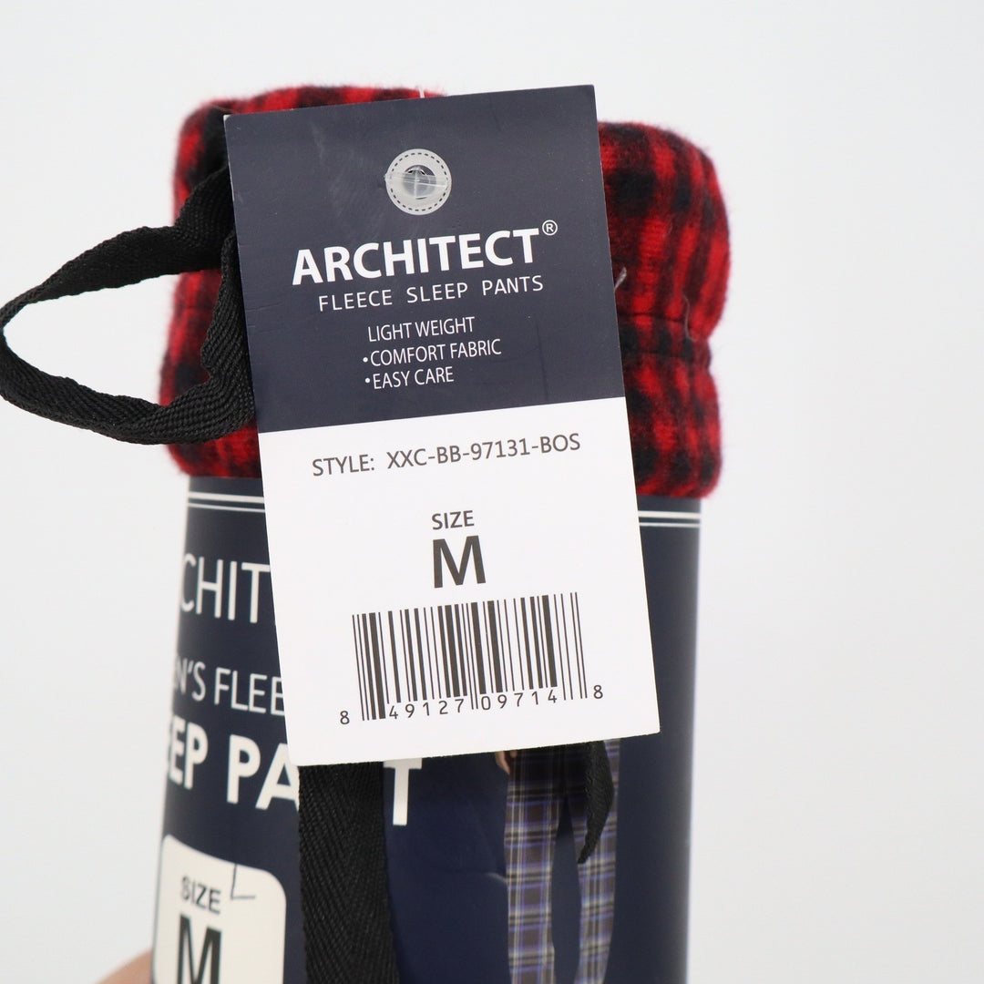 Architect Mens Fleece Sleep Pant Red Black Buffalo Plaid Pajamas M