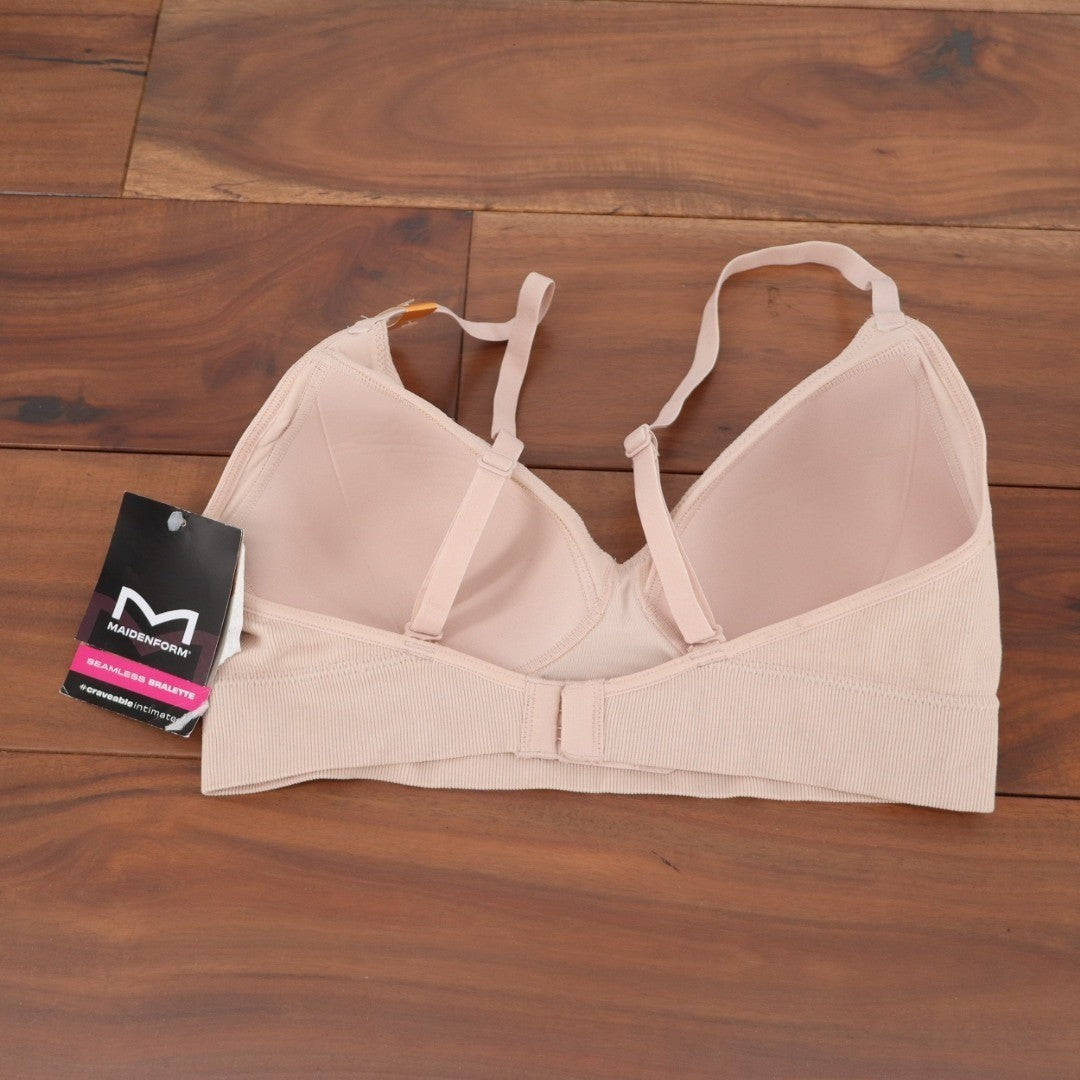 Maidenform M Rib Seamless Bralette Bra Womens Small Pink Nylon Stretch Wireless